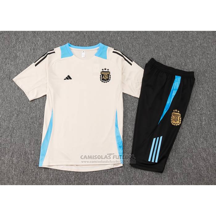 Fato de Treino Argentina Manga Curta 2024-2025 Amarelo - Calcas Curta